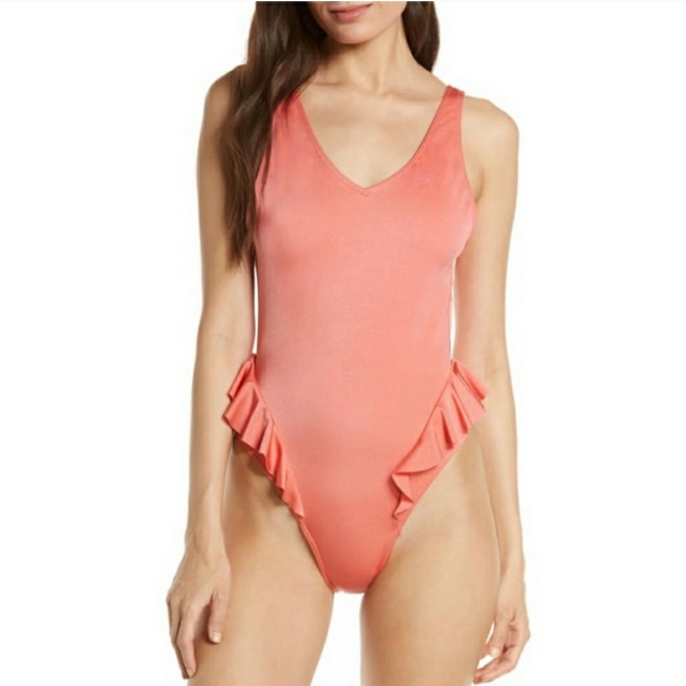 Something Navy Coral Sharon One-Piece Swim Bathing Suit M